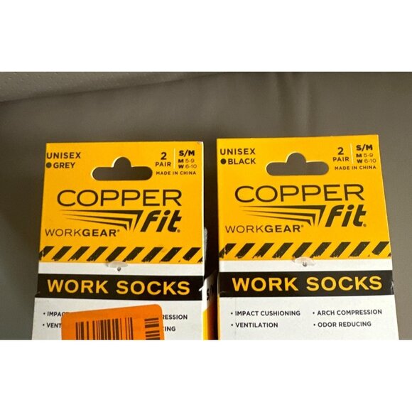 Copper Fit Workgear Unisex Crew Length Work Socks 2-Pack S/M Black & Grey - Picture 6 of 6